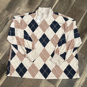NWT Maurice’s Argyle Pattern Pullover Sweater in Navy, Tan & Cream